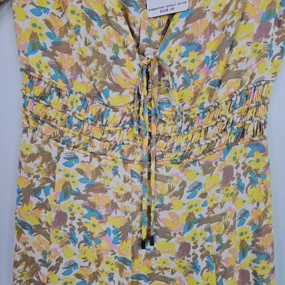 NWT FREE PEOPLE Forget Me Not Mini Dress size 0 XS LILY YELLOW BLUE PINK FLORAL - Picture 8 of 11